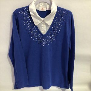 Quacker Factory V Neck Sweater Layered Look XL